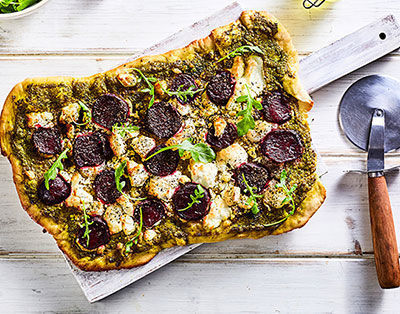 Beetroot Pesto  and Goats Cheese Pizza