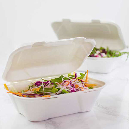 Picture of Large Compostable Bagasse Clamshell 9x6" (200)
