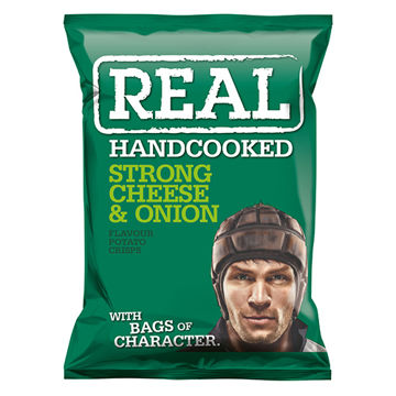 Picture of REAL Hand Cooked Strong Cheese & Onion Flavour Crisps (24x35g)